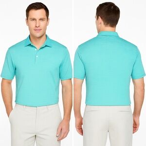 NWT Greg Norman Technical Performance Play Dry Golf Polo – Blue/Green Stripe XL